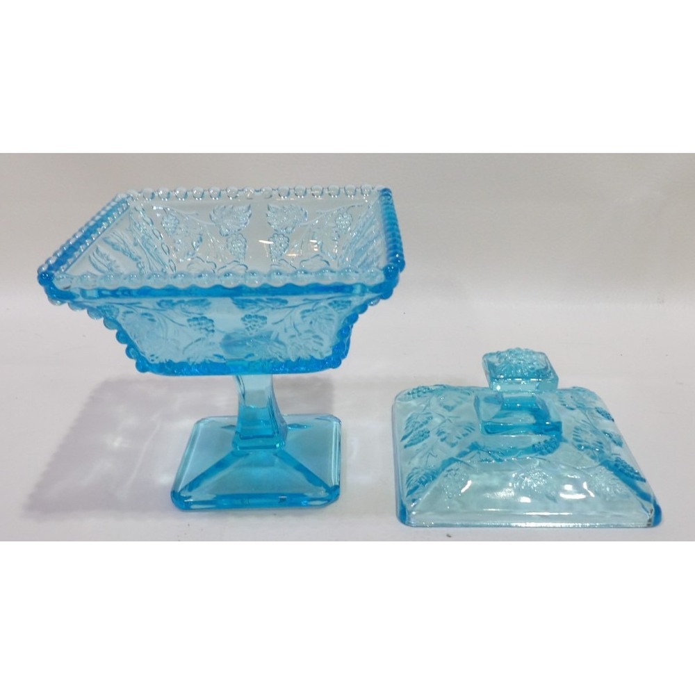 Westmoreland Ice Blue Beaded Grape Stemmed Compote - Picture 2 of 3